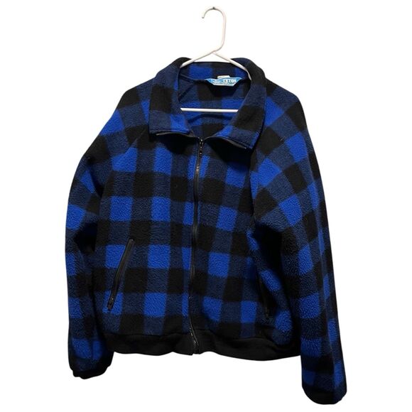 Vintage WOOLRICH Teton Buffalo Plaid Flannel Bomber Jacket 90s Blue Black XLARGE - Picture 2 of 12